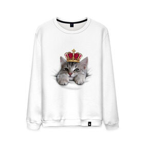 Мужской свитшот хлопок с принтом Pretty kitten в Курске, 100% хлопок |  | kitten | meow | meow kitten | киса | корона | корона на голове кота | кот | кот с короной | котик | котэ | котяра | кошка | прикольный кот