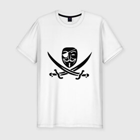 Мужская футболка премиум с принтом Анонимус-пират в Курске, 92% хлопок, 8% лайкра | приталенный силуэт, круглый вырез ворота, длина до линии бедра, короткий рукав | anonisimus | gai fox | venetta | вендетта | гай фокс