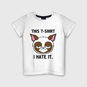Детская футболка хлопок с принтом This t-shirt i hate it. (Я ненавижу эту футболку) в Курске, 100% хлопок | круглый вырез горловины, полуприлегающий силуэт, длина до линии бедер | интернет кот | коты | кошки | угрюмый кот