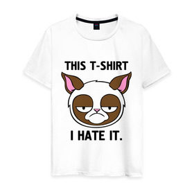 Мужская футболка хлопок с принтом This t-shirt i hate it. (Я ненавижу эту футболку) в Курске, 100% хлопок | прямой крой, круглый вырез горловины, длина до линии бедер, слегка спущенное плечо. | интернет кот | коты | кошки | угрюмый кот