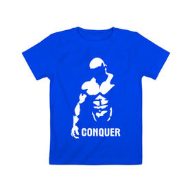 Детская футболка хлопок с принтом Conquer в Курске, 100% хлопок | круглый вырез горловины, полуприлегающий силуэт, длина до линии бедер | bodybuilding | conquer | power | бодибилдинг | сила | силовой спорт | силовой экстрим | спорт