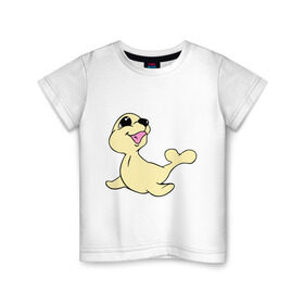 Детская футболка хлопок с принтом Милый тюлень в Курске, 100% хлопок | круглый вырез горловины, полуприлегающий силуэт, длина до линии бедер | веселый тюлень | животные | забавный тюлень | милый тюлень | морской лев | тюлень