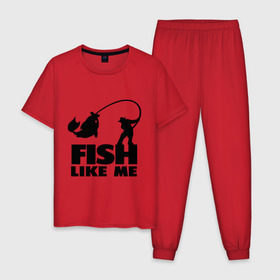 Мужская пижама хлопок с принтом Fish like me. в Курске, 100% хлопок | брюки и футболка прямого кроя, без карманов, на брюках мягкая резинка на поясе и по низу штанин
 | для рыбаков | рыба меня любит | рыбакам | рыбалка