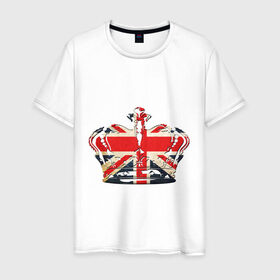 Мужская футболка хлопок с принтом Корона, флаг Британии в Курске, 100% хлопок | прямой крой, круглый вырез горловины, длина до линии бедер, слегка спущенное плечо. | британия | королевская корона | корона | корона с британским флагом | флаг британии