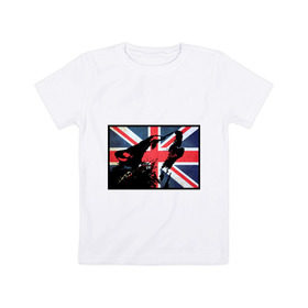 Детская футболка хлопок с принтом Британский волк в Курске, 100% хлопок | круглый вырез горловины, полуприлегающий силуэт, длина до линии бедер | волк | волк флаг британии | дикое животное | собака | флаг британии | хищник
