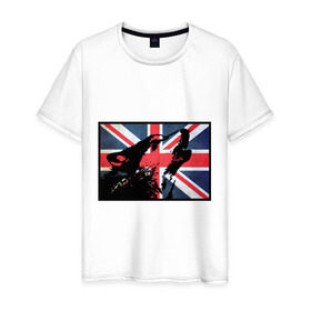 Мужская футболка хлопок с принтом Британский волк в Курске, 100% хлопок | прямой крой, круглый вырез горловины, длина до линии бедер, слегка спущенное плечо. | волк | волк флаг британии | дикое животное | собака | флаг британии | хищник