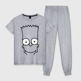Женская пижама хлопок с принтом Барт лицо в Курске, 100% хлопок | брюки и футболка прямого кроя, без карманов, на брюках мягкая резинка на поясе и по низу штанин | simpsons | мультики | мультфильмы | симпсоны