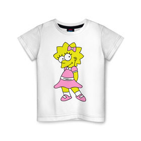 Детская футболка хлопок с принтом Лиза милашка в Курске, 100% хлопок | круглый вырез горловины, полуприлегающий силуэт, длина до линии бедер | Тематика изображения на принте: liza | simpsons | мультики | мультфильмы | симпсоны