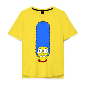 Мужская футболка хлопок Oversize с принтом Мардж лицо в Курске, 100% хлопок | свободный крой, круглый ворот, “спинка” длиннее передней части | гомер