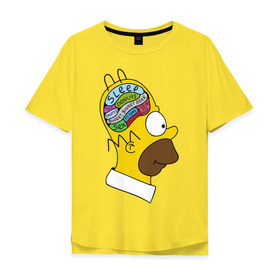 Мужская футболка хлопок Oversize с принтом Мозг Гомера в Курске, 100% хлопок | свободный крой, круглый ворот, “спинка” длиннее передней части | гомер