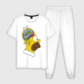 Мужская пижама хлопок с принтом Мозг Гомера в Курске, 100% хлопок | брюки и футболка прямого кроя, без карманов, на брюках мягкая резинка на поясе и по низу штанин
 | гомер