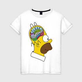 Женская футболка хлопок с принтом Мозг Гомера в Курске, 100% хлопок | прямой крой, круглый вырез горловины, длина до линии бедер, слегка спущенное плечо | гомер