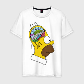 Мужская футболка хлопок с принтом Мозг Гомера в Курске, 100% хлопок | прямой крой, круглый вырез горловины, длина до линии бедер, слегка спущенное плечо. | Тематика изображения на принте: гомер