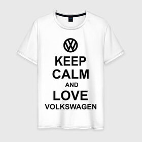 Мужская футболка хлопок с принтом keep calm and love volkswagen. в Курске, 100% хлопок | прямой крой, круглый вырез горловины, длина до линии бедер, слегка спущенное плечо. | автолюбителю | автомобиль | вольксваген | машина | прикольная надпись | тачка