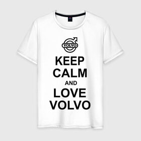 Мужская футболка хлопок с принтом keep calm and love volvo в Курске, 100% хлопок | прямой крой, круглый вырез горловины, длина до линии бедер, слегка спущенное плечо. | автолюбителю | автомобиль | вольво | машина | прикольная надпись | тачка