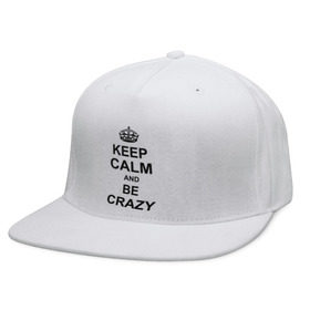 Кепка снепбек с прямым козырьком с принтом Keep calm and be crazy в Курске, хлопок 100% |  | crazy | keep calm | keep calm and be crazy | английская корона | королевская корона | корона | сумасшедший
