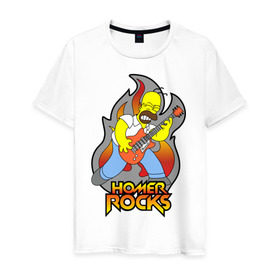 Мужская футболка хлопок с принтом Homer Rocks в Курске, 100% хлопок | прямой крой, круглый вырез горловины, длина до линии бедер, слегка спущенное плечо. | гомер