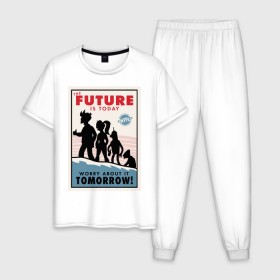 Мужская пижама хлопок с принтом Futurama poster в Курске, 100% хлопок | брюки и футболка прямого кроя, без карманов, на брюках мягкая резинка на поясе и по низу штанин
 | Тематика изображения на принте: futurama | future is today | бендер | лила | постер футурамы | фрай | футурама