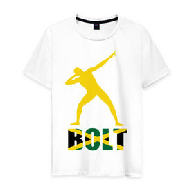 Мужская футболка хлопок с принтом Усейн Болт в Курске, 100% хлопок | прямой крой, круглый вырез горловины, длина до линии бедер, слегка спущенное плечо. | бегун | легкая атлетика | легкоатлет | спорт | спортсмен