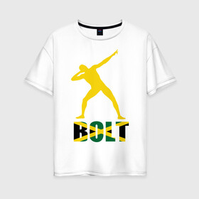 Женская футболка хлопок Oversize с принтом Усейн Болт в Курске, 100% хлопок | свободный крой, круглый ворот, спущенный рукав, длина до линии бедер
 | бегун | легкая атлетика | легкоатлет | спорт | спортсмен