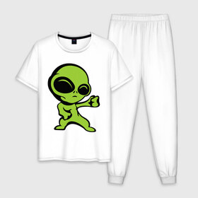 Мужская пижама хлопок с принтом Пришелец в Курске, 100% хлопок | брюки и футболка прямого кроя, без карманов, на брюках мягкая резинка на поясе и по низу штанин
 | зеленый человечек | инопланетянин
