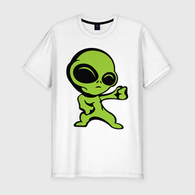 Мужская футболка премиум с принтом Пришелец в Курске, 92% хлопок, 8% лайкра | приталенный силуэт, круглый вырез ворота, длина до линии бедра, короткий рукав | зеленый человечек | инопланетянин