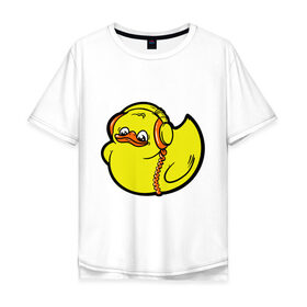 Мужская футболка хлопок Oversize с принтом Утенок в наушниках в Курске, 100% хлопок | свободный крой, круглый ворот, “спинка” длиннее передней части | club | клубная музыка | музыка | наушники | утка