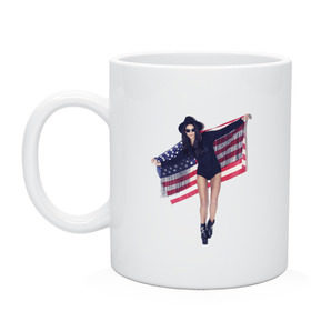 Кружка с принтом American girl в Курске, керамика | объем — 330 мл, диаметр — 80 мм. Принт наносится на бока кружки, можно сделать два разных изображения | swag | usa | америка | американский флаг | девушка | сша