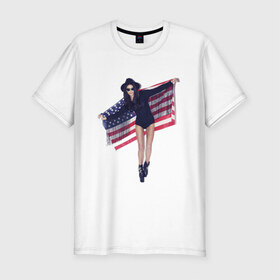 Мужская футболка премиум с принтом American girl в Курске, 92% хлопок, 8% лайкра | приталенный силуэт, круглый вырез ворота, длина до линии бедра, короткий рукав | swag | usa | америка | американский флаг | девушка | сша