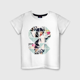 Детская футболка хлопок с принтом Geometric photo в Курске, 100% хлопок | круглый вырез горловины, полуприлегающий силуэт, длина до линии бедер | Тематика изображения на принте: geometric | геометрик | девушка в геометрий | девушка с цветами