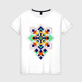 Женская футболка хлопок с принтом Summer geometry в Курске, 100% хлопок | прямой крой, круглый вырез горловины, длина до линии бедер, слегка спущенное плечо | геометрия | ромбики | узоры | фигуры