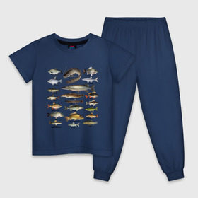 Детская пижама хлопок с принтом Популярные виды рыб в Курске, 100% хлопок |  брюки и футболка прямого кроя, без карманов, на брюках мягкая резинка на поясе и по низу штанин
 | рыба | рыбалка | рыбачить | туризм | туристические | туристу | улов