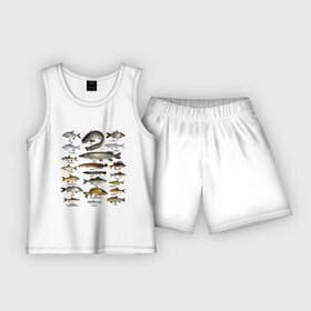 Детская пижама с шортами хлопок с принтом Популярные виды рыб в Курске,  |  | Тематика изображения на принте: рыба | рыбалка | рыбачить | туризм | туристические | туристу | улов