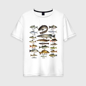 Женская футболка хлопок Oversize с принтом Популярные виды рыб в Курске, 100% хлопок | свободный крой, круглый ворот, спущенный рукав, длина до линии бедер
 | рыба | рыбалка | рыбачить | туризм | туристические | туристу | улов