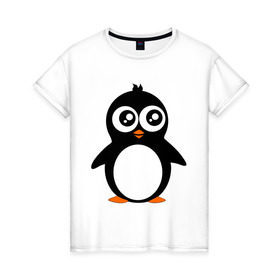 Женская футболка хлопок с принтом Милый пингвин. в Курске, 100% хлопок | прямой крой, круглый вырез горловины, длина до линии бедер, слегка спущенное плечо | животные | милые создания | пингвинчик