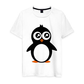 Мужская футболка хлопок с принтом Милый пингвин. в Курске, 100% хлопок | прямой крой, круглый вырез горловины, длина до линии бедер, слегка спущенное плечо. | животные | милые создания | пингвинчик