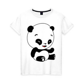 Женская футболка хлопок с принтом Панда смеётся в Курске, 100% хлопок | прямой крой, круглый вырез горловины, длина до линии бедер, слегка спущенное плечо | panda | животные | милые создания