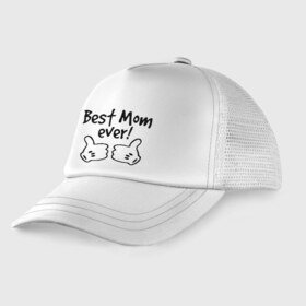 Детская кепка тракер с принтом Best Mom ever! (самая лучшая мама) в Курске, Козырек - 100% хлопок. Кепка - 100% полиэстер, Задняя часть - сетка | универсальный размер, пластиковая застёжка | бест мам | мама | подарки родным | подарок маме