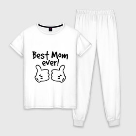 Женская пижама хлопок с принтом Best Mom ever! (самая лучшая мама) в Курске, 100% хлопок | брюки и футболка прямого кроя, без карманов, на брюках мягкая резинка на поясе и по низу штанин | бест мам | мама | подарки родным | подарок маме