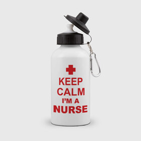 Бутылка спортивная с принтом Keep calm i `m a nurse в Курске, металл | емкость — 500 мл, в комплекте две пластиковые крышки и карабин для крепления | сохраняй спокойствие | я врач