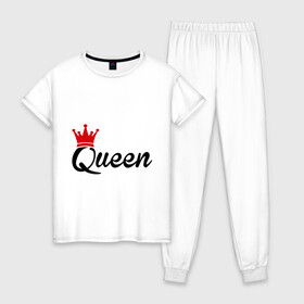 Женская пижама хлопок с принтом Королева в Курске, 100% хлопок | брюки и футболка прямого кроя, без карманов, на брюках мягкая резинка на поясе и по низу штанин | queen | корона | царица