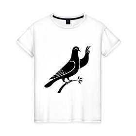 Женская футболка хлопок с принтом Голубь в Курске, 100% хлопок | прямой крой, круглый вырез горловины, длина до линии бедер, слегка спущенное плечо | голубка | птица