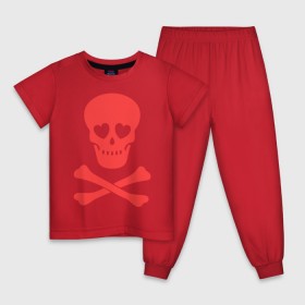 Детская пижама хлопок с принтом Череп с сердечками в Курске, 100% хлопок |  брюки и футболка прямого кроя, без карманов, на брюках мягкая резинка на поясе и по низу штанин
 | скелет