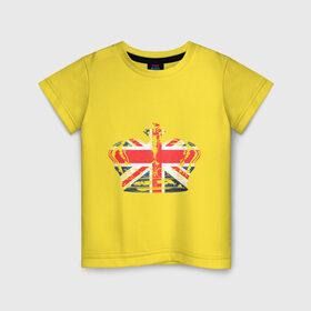 Детская футболка хлопок с принтом Корона, флаг Британии в Курске, 100% хлопок | круглый вырез горловины, полуприлегающий силуэт, длина до линии бедер | Тематика изображения на принте: dtg | england | англия | британия | британский флаг | великобритания | прикольные картинки