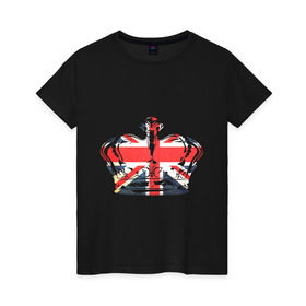 Женская футболка хлопок с принтом Корона, флаг Британии в Курске, 100% хлопок | прямой крой, круглый вырез горловины, длина до линии бедер, слегка спущенное плечо | Тематика изображения на принте: dtg | england | англия | британия | британский флаг | великобритания | прикольные картинки