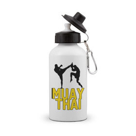 Бутылка спортивная с принтом Муай тай (Muay Thai). в Курске, металл | емкость — 500 мл, в комплекте две пластиковые крышки и карабин для крепления | Тематика изображения на принте: бойцы | бокс | боксеры | спортивные | тайский бокс