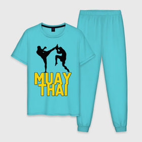 Мужская пижама хлопок с принтом Муай тай (Muay Thai). в Курске, 100% хлопок | брюки и футболка прямого кроя, без карманов, на брюках мягкая резинка на поясе и по низу штанин
 | бойцы | бокс | боксеры | спортивные | тайский бокс