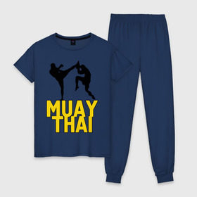 Женская пижама хлопок с принтом Муай тай (Muay Thai) в Курске, 100% хлопок | брюки и футболка прямого кроя, без карманов, на брюках мягкая резинка на поясе и по низу штанин | бойцы | бокс | боксеры | спортивные | тайский бокс