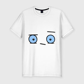 Мужская футболка премиум с принтом Бодрый смайл в Курске, 92% хлопок, 8% лайкра | приталенный силуэт, круглый вырез ворота, длина до линии бедра, короткий рукав | глаза | глазастик | настроение | позитив | рожица | смайлы | чудик