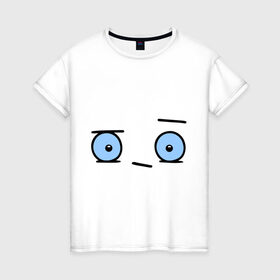 Женская футболка хлопок с принтом Бодрый смайл в Курске, 100% хлопок | прямой крой, круглый вырез горловины, длина до линии бедер, слегка спущенное плечо | глаза | глазастик | настроение | позитив | рожица | смайлы | чудик